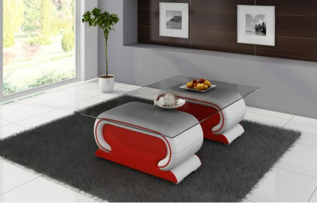 Designer Glastisch Tisch Polster Leder Tisch Couch Sofa Ledertische