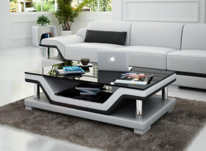 Designer Couchtisch Polster Tisch Leder Glas Moderner Tische #SB3009