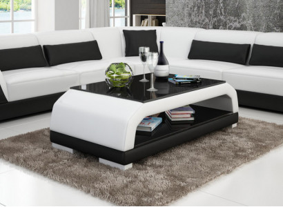 Designer Couchtisch Polster Tisch Leder Glas Moderner Tische 6108