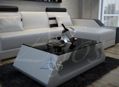 Designer Couchtisch Polster Tisch Leder Glas Moderner Tisch (Hamburg)