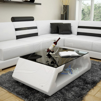 Designer Couchtisch Polster Tisch Leder Glas Moderner Tisch (Hamburg)