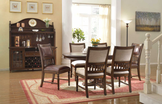 Hölzerne Designer-Essgarnitur für Wohnzimmer Tisch 6x Stuhl Set gepolstert 7pc