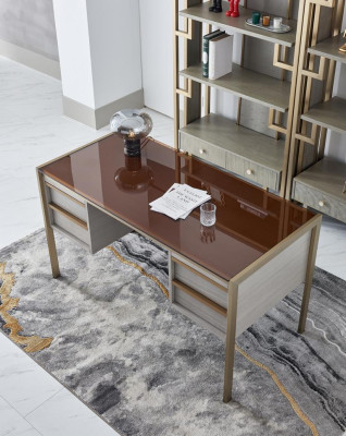 Hochwertige Designer Büro Einrichtung Stil Möbel Tisch Sessel Vitrine 4tlg.