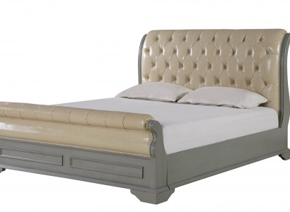 Chesterfield Design Bett Grau 180x200 Doppelbett Betten Polster Lederbett Möbel