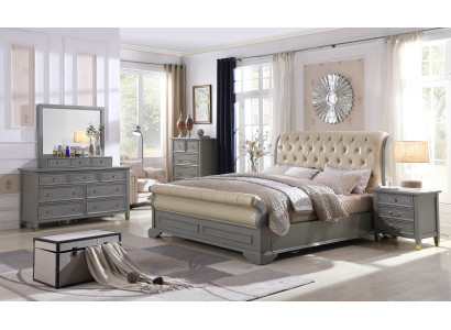 Bett Polster Design Luxus Holz Doppel Hotel Betten Ehe Schlaf Zimmer Leder Grau