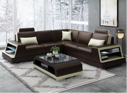 Ecksofa L-Form G8045B Eck Sofa Polster Couch Sitz Ecke Leder Garnitur Moderne