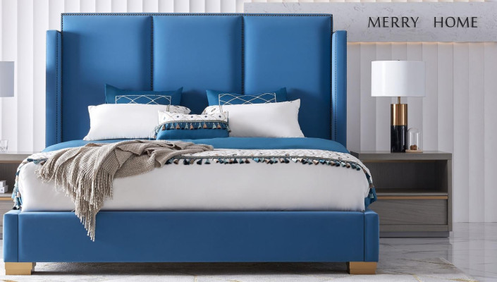 Schlafzimmer Design luxus Bett 180x200 Textil Doppel Bettgestell Blau