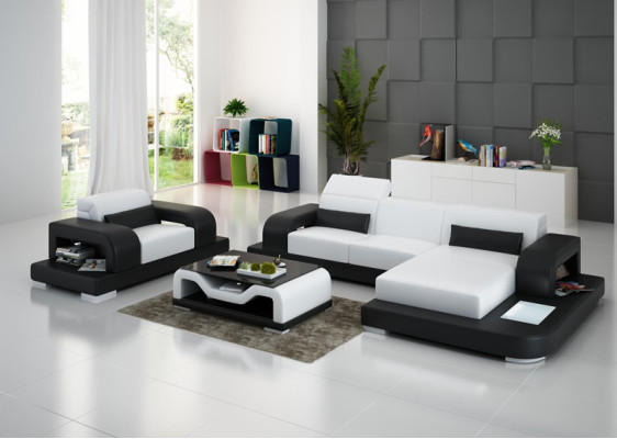 Ledersofa Wohnlandschaft Ecksofa L-Form Sessel Set Garnitur Modern Sofa G8006E
