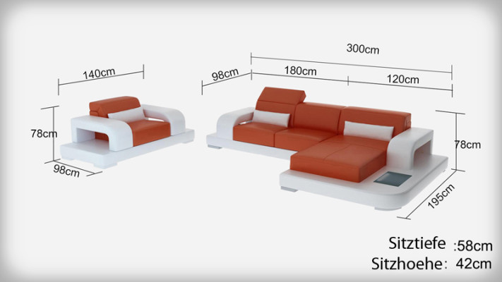 Ledersofa Wohnlandschaft Ecksofa L-Form Sessel Set Garnitur Modern Sofa G8006E