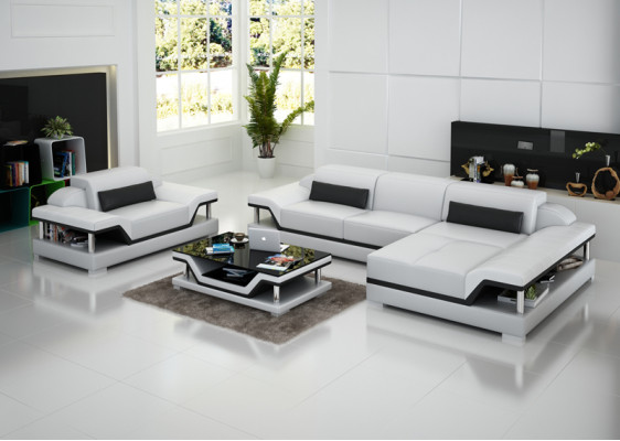 Design Ledersofa Sofa Couch Polster Eck Wohnlandschaft Garnitur Sofa Neu USB LED