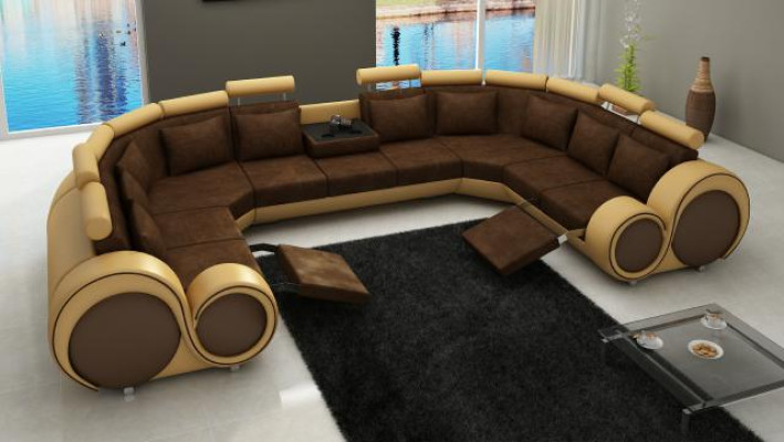 Stoff Textil Couch Textilsofa mit USB Ecksofa Couch Wohnlandschaft XXL Relax Neu