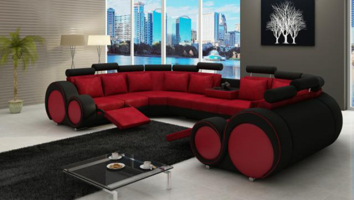 Stoff Textil Couch Textilsofa mit USB Ecksofa Couch Wohnlandschaft XXL Relax Neu