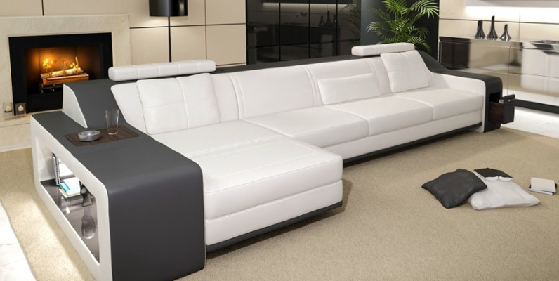 Design Ecksofa Sofa mit USB Polster Sitz Eck Garnitur Sofas Leder Textil LForm