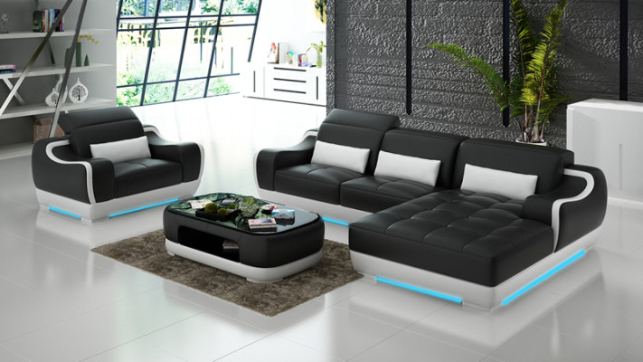 Ledersofa Couch Wohnlandschaft Ecksofa + Sessel Neu Garnitur Modern Sofa G8025E