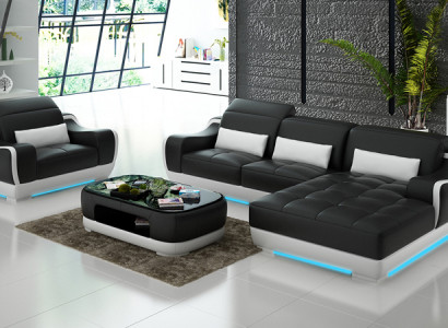 Ledersofa Couch Wohnlandschaft Ecksofa + Sessel Neu Garnitur Modern Sofa G8025E