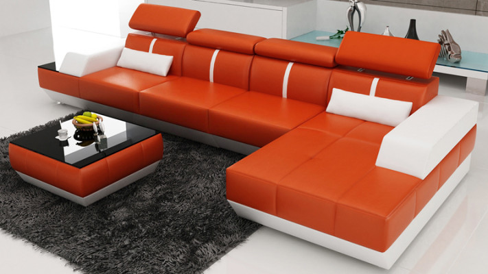 Ledersofa L-Form Couch Wohnlandschaft Ecksofa Garnitur Design Modern  Sofa USB Eu