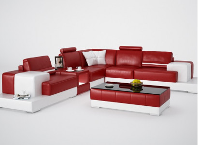 Ledersofa Couch Wohnlandschaft Ecksofa Eck Garnitur Design Modern Sofa mit USB Neu