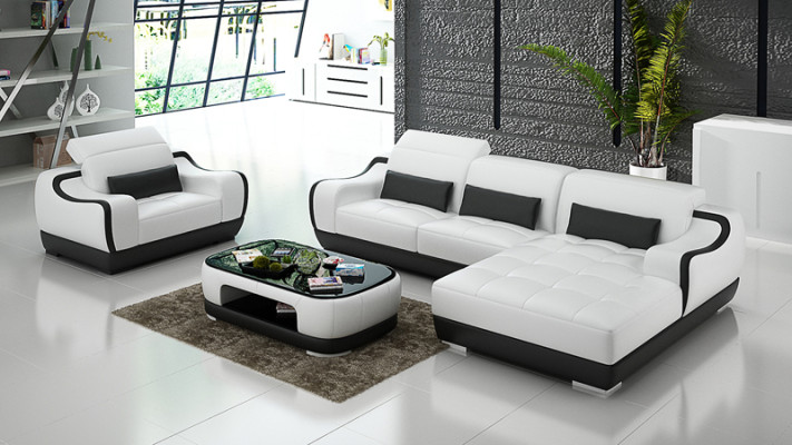 Ledersofa Couch Wohnlandschaft Ecksofa + Sessel Neu Garnitur Modern Sofa G8025E
