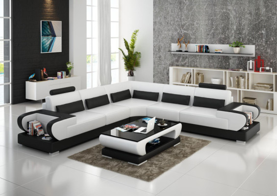 Ledersofa Couch Wohnlandschaft Eck Garnitur Design Modern Sofa mit USB Ecksofa