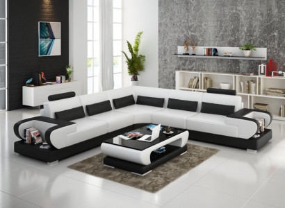 Ledersofa Couch Wohnlandschaft Eck Garnitur Design Modern Sofa mit USB Ecksofa
