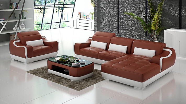 Ledersofa Couch Wohnlandschaft Ecksofa + Sessel Neu Garnitur Modern Sofa G8025E