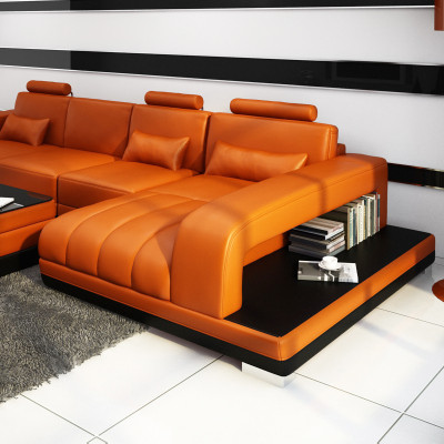 Ledersofa Couch Wohnlandschaft Ecksofa Eck Garnitur Design Sofa USB Orange Neu