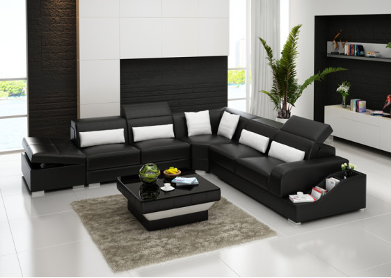 Ledersofa Couch Wohnlandschaft Ecksofa Eck Garnitur Design Modern Sofa mit USB