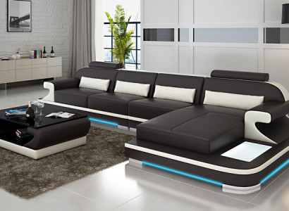 Ledersofa Couch Wohnlandschaft Ecksofa Eck Garnitur Design Modern Sofa G8021C