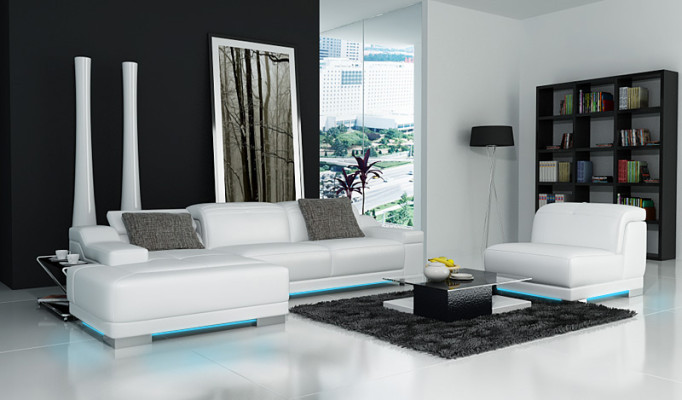 Ledersofa Sofa Couch Wohnlandschaft Ecksofa Eck Garnitur Design + Sessel K5002D