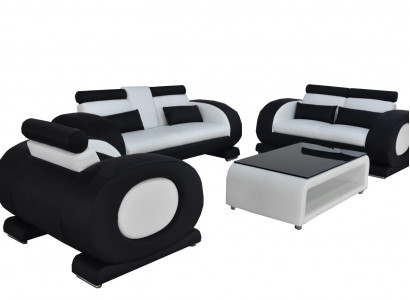 Sofa mit USB Leder Sitz 3+2+1 Komplett Set Garnitur Designer Moderne Polster Neu