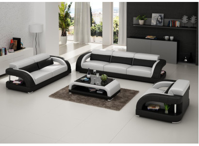 Ledersofa Couch Sofagarnitur 3+2+1 Sitzer Garnituren Design Modern Sofa Neu USB