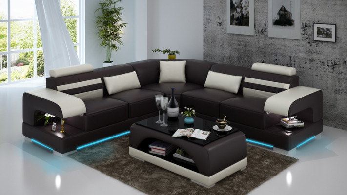 Leder Weiche Couch Wohnlandschaft Ecksofa Eck Garnitur Design Modern Sofa USB