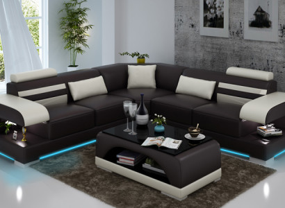 Leder Weiche Couch Wohnlandschaft Ecksofa Eck Garnitur Design Modern Sofa USB