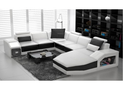 Wohnlandschaft Ecksofa Design Sofa mit USB Polster Sitz Ecke U Form Weiß PHM110