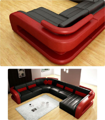 Ledersofa USB Wohnlandschaft Garnitue Polsterecke Eckcouch Sofa U Form Bergamo