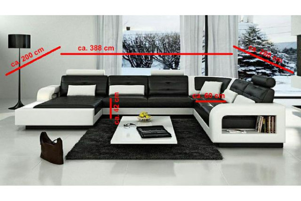 Ecksofa mit USB Polster Sofa Wohnlandschaft Sitz Eck Garnitur Leder Textil H2209