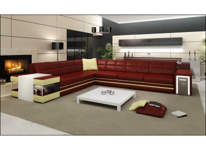 Designersofa Ecksofa Couch Ledersofa Polster Sitz Eck Garnitur +Licht Neu PH3026