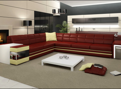 Designersofa Ecksofa Couch Ledersofa Polster Sitz Eck Garnitur +Licht Neu PH3026