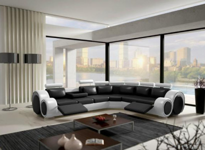 LEDER SOFA ECKCOUCH DESIGN SOFA LEDERCOUCH ECKSOFA WOHNLANDSCHAFT SCHWARZ WEIß