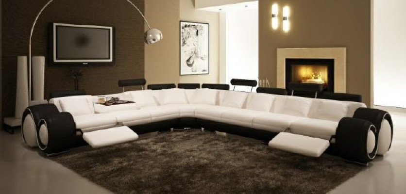 LEDER SOFA ECKCOUCH DESIGN SOFA LEDERCOUCH ECKSOFA WOHNLANDSCHAFT SCHWARZ WEIß