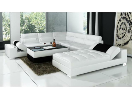 Ledersofa Ecksofa + USB Garnitur Polster U Form Couch Sofa Design Wohnlandschaft