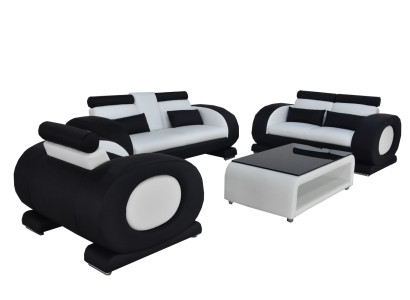 Sofa Couch Leder Sitz 3+2+1 Komplett Set Garnitur Designer Moderne