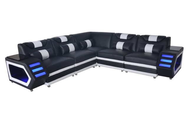 Design Leder Polster Sitz Ecke Couch Polster Eck Landschaft Wohn Sofa USB LED