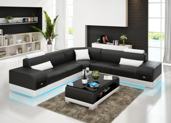 Ledersofa Couch Wohnlandschaft Ecksofa Eck Garnitur Design Modern Sofa USB Neu