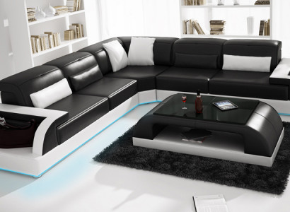 Ledersofa Couch Wohnlandschaft Ecksofa Eck Garnitur Design Modern Sofa USB Weiß