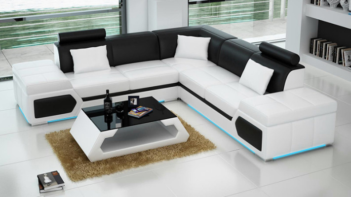 Ledersofa L-Form Couch Wohnlandschaft Ecksofa Garnitur Design Modern Sofa + USB