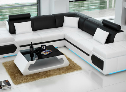 Ledersofa L-Form Couch Wohnlandschaft Ecksofa Garnitur Design Modern Sofa + USB