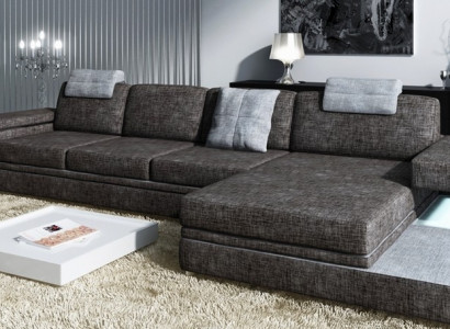Design Ledersofa Sofa mit USB Polster Wohnlandschaft Eck Garnitur Textil Tachau