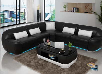 Ledersofa Couch Wohnlandschaft Ecksofa Eck Garnitur Modern Sofa USB Maßfertigung