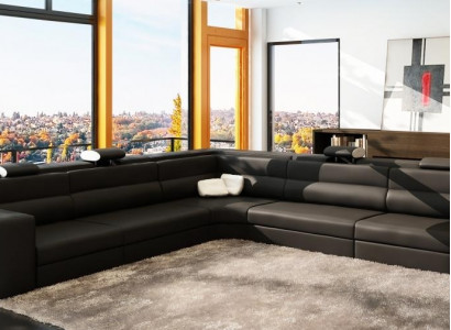 Ledersofa Sofa mit USB Ecksofa Sitz Polster Wohnlandschaft XXL Big Weiden Black